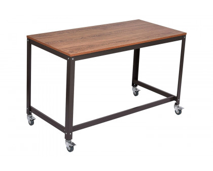 FaFurn - Industrial Modern Steel Frame Wood Top Computer Desk with Locking Wheels