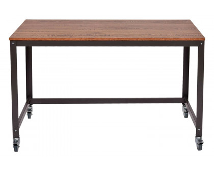 FaFurn - Industrial Modern Steel Frame Wood Top Computer Desk with Locking Wheels