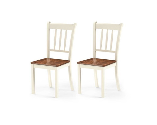 FaFurn Set of 2 Mission Dining Chairs with Brown Seat - White