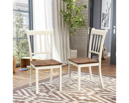 FaFurn Set of 2 Mission Dining Chairs with Brown Seat - White