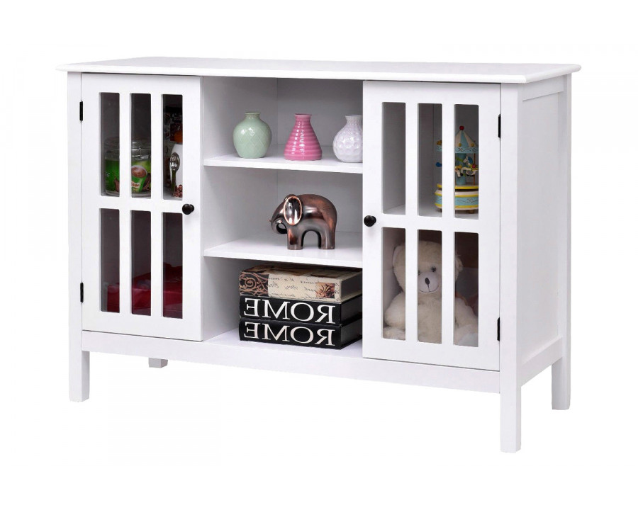 FaFurn Wood Sofa Table Console Cabinet with Tempered Glass Panel Doors - White