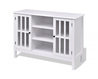 FaFurn Wood Sofa Table Console Cabinet with Tempered Glass Panel Doors - White