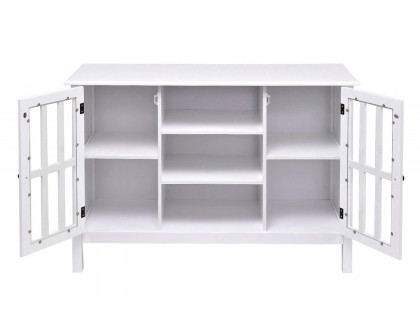 FaFurn Wood Sofa Table Console Cabinet with Tempered Glass Panel Doors - White