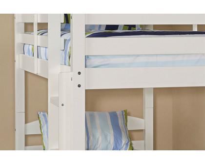 FaFurn - White Wood Twin Over Twin Bunk Bed with Ladder and Guardrail