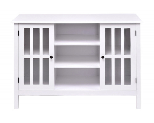 FaFurn Wood 43-Inch TV Stand with Glass Panel Doors - White