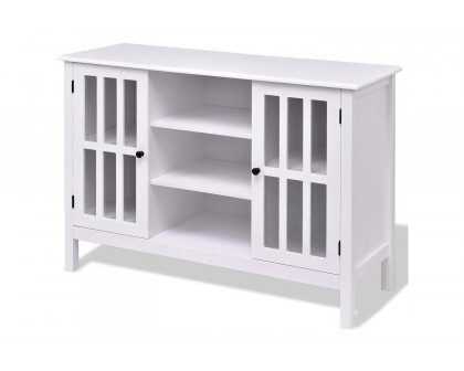 FaFurn Wood 43-Inch TV Stand with Glass Panel Doors - White