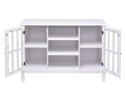 FaFurn Wood 43-Inch TV Stand with Glass Panel Doors - White