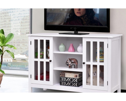 FaFurn Wood 43-Inch TV Stand with Glass Panel Doors - White