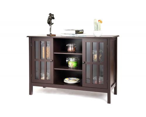 FaFurn Wood Sofa Table Console Cabinet with Tempered Glass Panel Doors - Brown