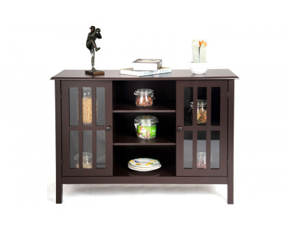 FaFurn - Wood Sofa Table Console Cabinet with Tempered Glass Panel Doors