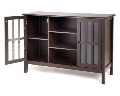 FaFurn Wood Sofa Table Console Cabinet with Tempered Glass Panel Doors - Brown