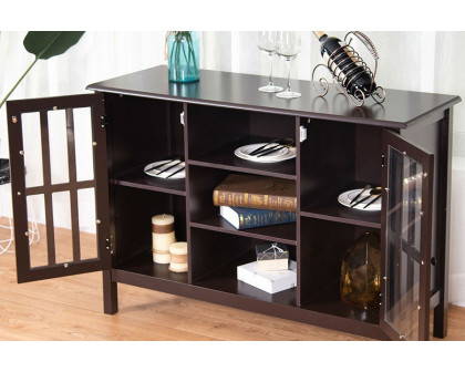 FaFurn Wood Sofa Table Console Cabinet with Tempered Glass Panel Doors - Brown