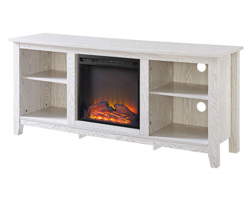 FaFurn - Whitewash 58-Inch TV Stand Electric Fireplace Space Heater