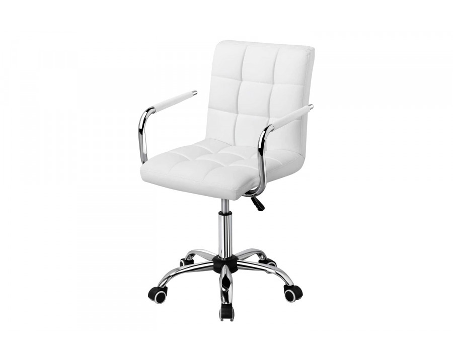 FaFurn Modern Faux Leather Mid-Back Office Chair with Armrests and Wheels - White/Chrome