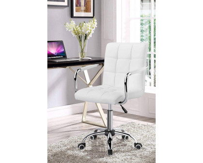 FaFurn Modern Faux Leather Mid-Back Office Chair with Armrests and Wheels - White/Chrome