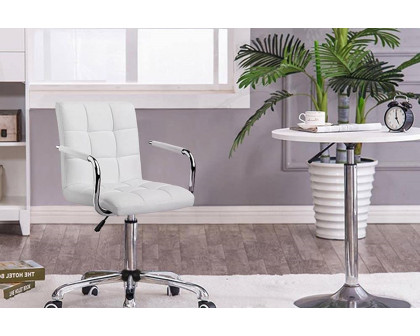 FaFurn Modern Faux Leather Mid-Back Office Chair with Armrests and Wheels - White/Chrome