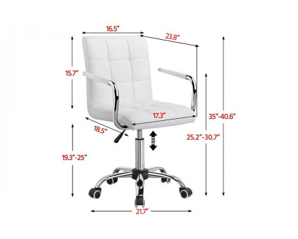 FaFurn Modern Faux Leather Mid-Back Office Chair with Armrests and Wheels - White/Chrome