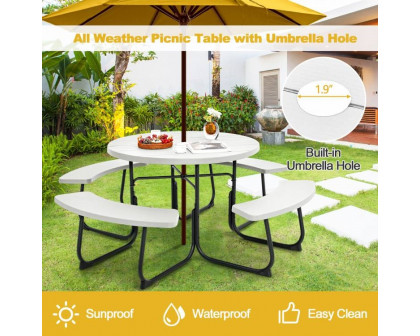 FaFurn 8 Seater Picnic Table with Umbrella Hole - White, Metal/HDPE