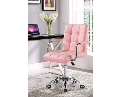 FaFurn Modern Faux Leather Mid-Back Office Chair with Armrests and Wheels - Pink/Chrome