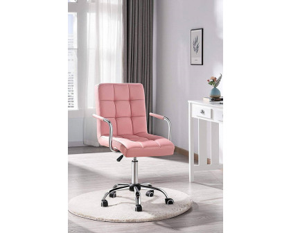 FaFurn Modern Faux Leather Mid-Back Office Chair with Armrests and Wheels - Pink/Chrome