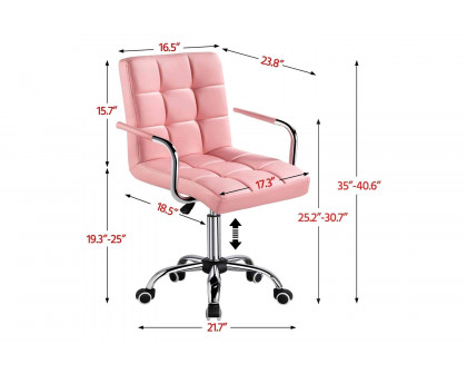 FaFurn Modern Faux Leather Mid-Back Office Chair with Armrests and Wheels - Pink/Chrome