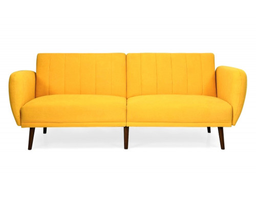 FaFurn Modern Scandinavian Linen Upholstered Sofa Bed with Wooden Legs - Yellow