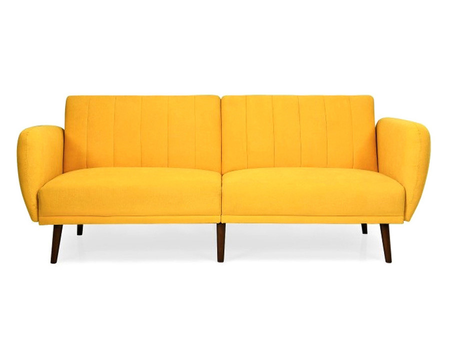 FaFurn Modern Scandinavian Linen Upholstered Sofa Bed with Wooden Legs - Yellow