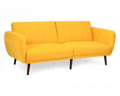 FaFurn Modern Scandinavian Linen Upholstered Sofa Bed with Wooden Legs - Yellow