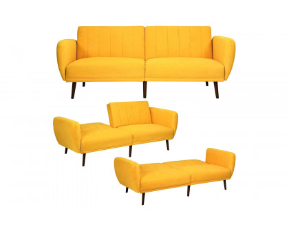 FaFurn Modern Scandinavian Linen Upholstered Sofa Bed with Wooden Legs - Yellow