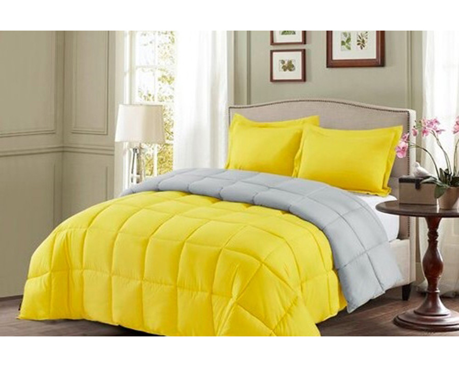 FaFurn Traditional Microfiber Reversible 3 Piece Comforter Set - Yellow/Light Gray, Full/Queen Size