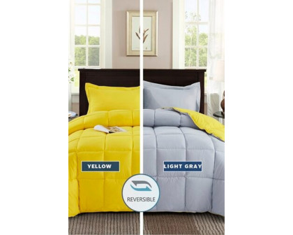 FaFurn Traditional Microfiber Reversible 3 Piece Comforter Set - Yellow/Light Gray, Full/Queen Size