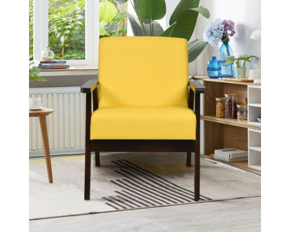 FaFurn Retro Accent Chair with Espresso Wood Frame - Yellow