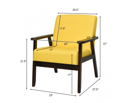 FaFurn Retro Accent Chair with Espresso Wood Frame - Yellow