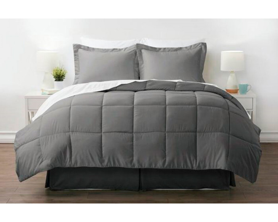 FaFurn Queen Size 8-Piece Reversible Comforter Set - Gray, Microfiber