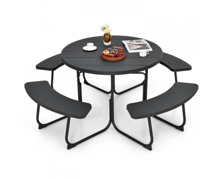 FaFurn 8 Seater Picnic Table with Umbrella Hole - Black, Metal/HDPE