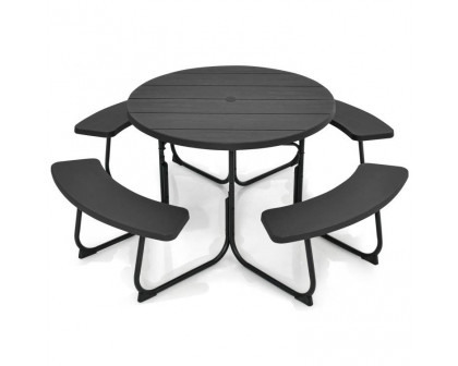 FaFurn 8 Seater Picnic Table with Umbrella Hole - Black, Metal/HDPE