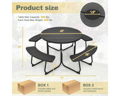 FaFurn 8 Seater Picnic Table with Umbrella Hole - Black, Metal/HDPE