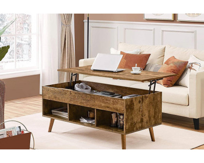 FaFurn™ - Mid-Century Lift-Top Coffee Table Sofa Laptop Desk in Rustic Brown Wood Finish