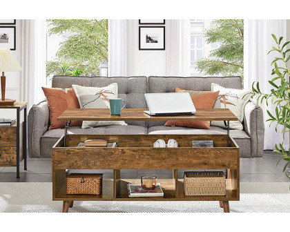 FaFurn™ - Mid-Century Lift-Top Coffee Table Sofa Laptop Desk in Rustic Brown Wood Finish