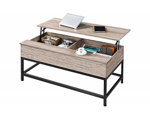 FaFurn Modern Metal Wood Lift-Top Coffee Table Laptop Desk - Gray/Black