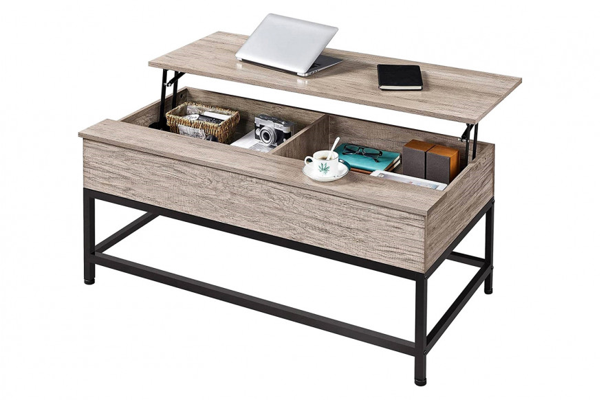 FaFurn™ Modern Metal Wood Lift-Top Coffee Table Laptop Desk - Gray/Black