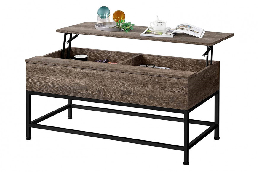 FaFurn™ Modern Metal Wood Lift-Top Coffee Table Laptop Desk - Rustic Taupe