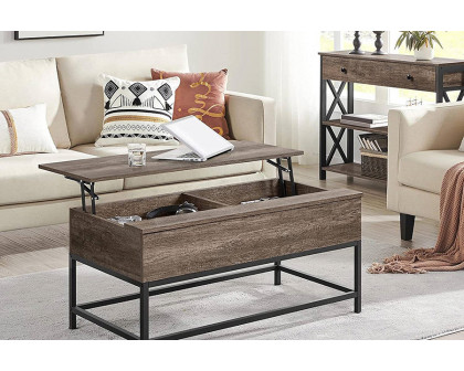 FaFurn™ Modern Metal Wood Lift-Top Coffee Table Laptop Desk - Rustic Taupe