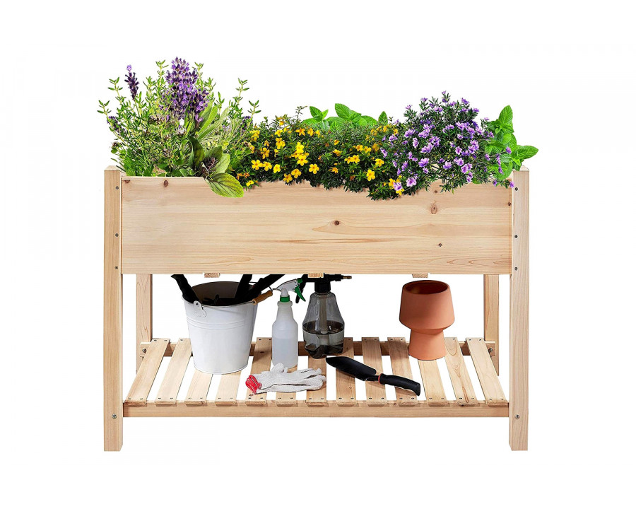 FaFurn - Solid Wood 2-Tier Raised Garden Bed Planter Box 4-Ft X 2-Ft X 32-Inch High