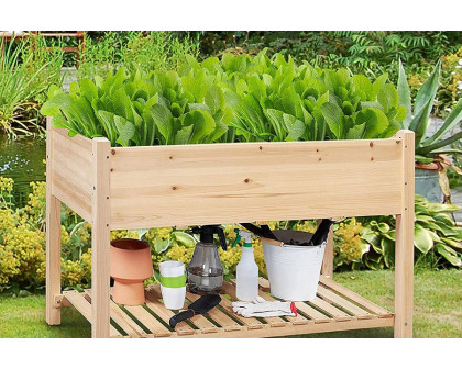 FaFurn - Solid Wood 2-Tier Raised Garden Bed Planter Box 4-Ft X 2-Ft X 32-Inch High