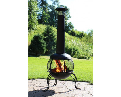 FaFurn - Black Steel Chimenea Wood Burning Fire Pit