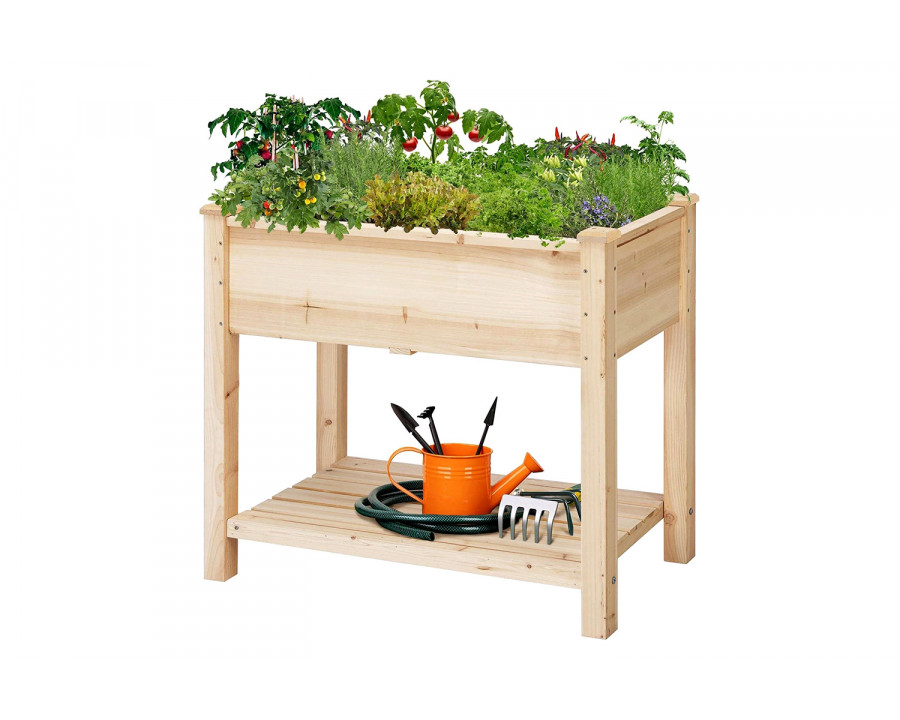 FaFurn - Solid Wood 2-Tier Raised Garden Bed Planter Bed with Bottom Storage Shelf