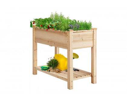 FaFurn - Solid Wood 2-Tier Raised Garden Bed Planter Bed with Bottom Storage Shelf