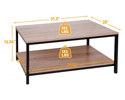 FaFurn™ Modern 2-Tier Metal Wooden Coffee Table - Natural