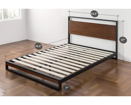 FaFurn Metal Wood Platform Bed Frame with Headboard - Full Size